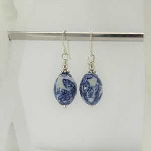 Oriental Ceramic Beaded Earrings with Sterling Silver